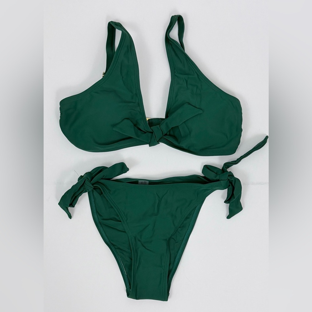 Emerald Green Tie-Front Top Cheeky Side Tie Bottoms Sexy Bikini Set Small NWT - Picture 7 of 8